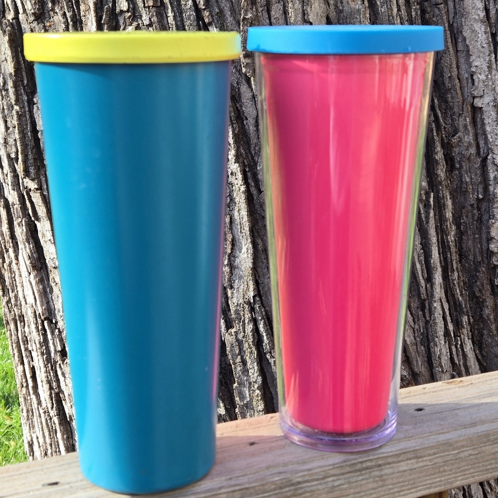 Set Of 2 Startbucks 24 Oz Tumblers Stainless And Acrylic 2014 & 2016 No Straws - Picture 2 of 11